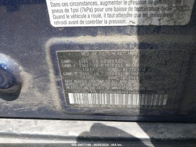 Photo 8 VIN: 4S4BRBCCXB3391087 - SUBARU OUTBACK 