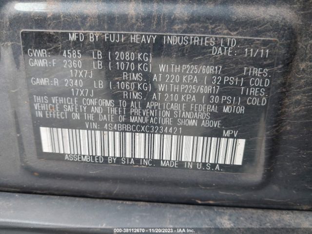 Photo 8 VIN: 4S4BRBCCXC3234421 - SUBARU OUTBACK 