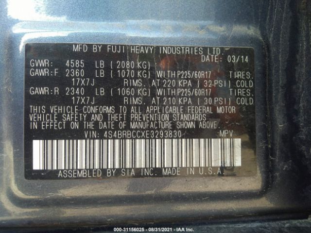 Photo 8 VIN: 4S4BRBCCXE3293830 - SUBARU OUTBACK 