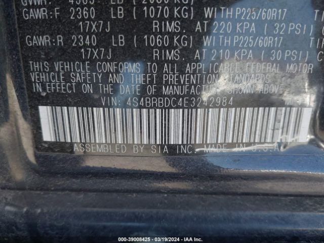 Photo 8 VIN: 4S4BRBDC4E3242984 - SUBARU OUTBACK 