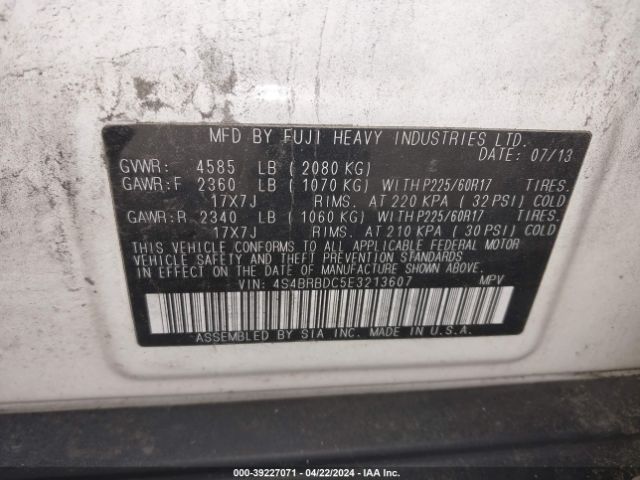 Photo 8 VIN: 4S4BRBDC5E3213607 - SUBARU OUTBACK 