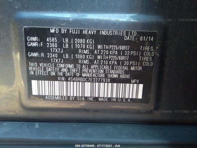 Photo 8 VIN: 4S4BRBDC7E3277938 - SUBARU OUTBACK 