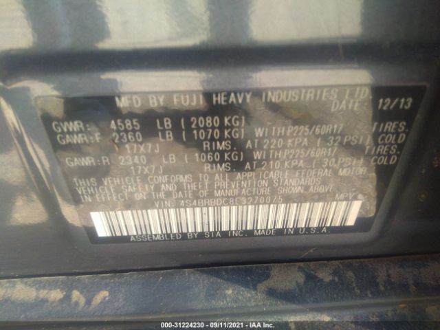 Photo 8 VIN: 4S4BRBDC8E3270075 - SUBARU OUTBACK 