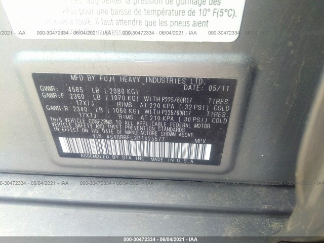 Photo 8 VIN: 4S4BRBFC2B1425577 - SUBARU OUTBACK 