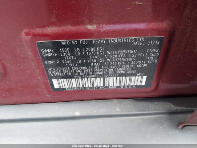 Photo 8 VIN: 4S4BRBFC2E3272238 - SUBARU OUTBACK 