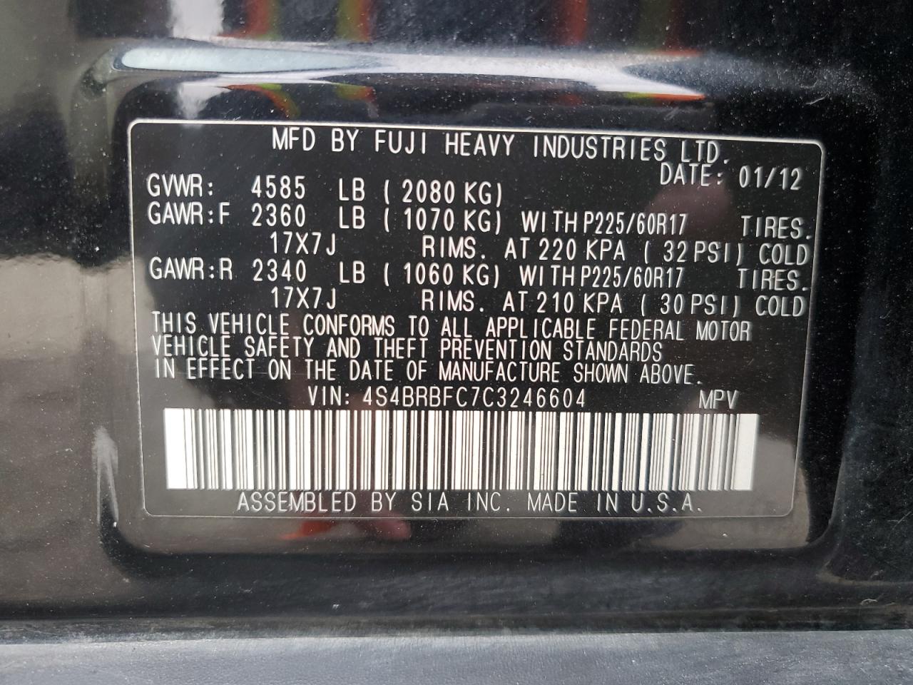 Photo 11 VIN: 4S4BRBFC7C3246604 - SUBARU OUTBACK 