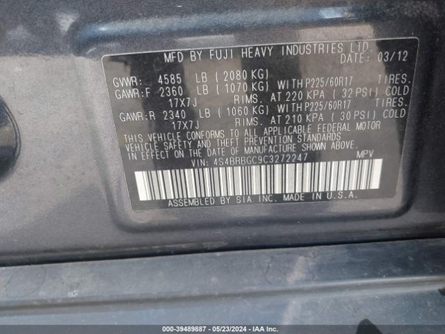 Photo 8 VIN: 4S4BRBGC9C3272247 - SUBARU OUTBACK 