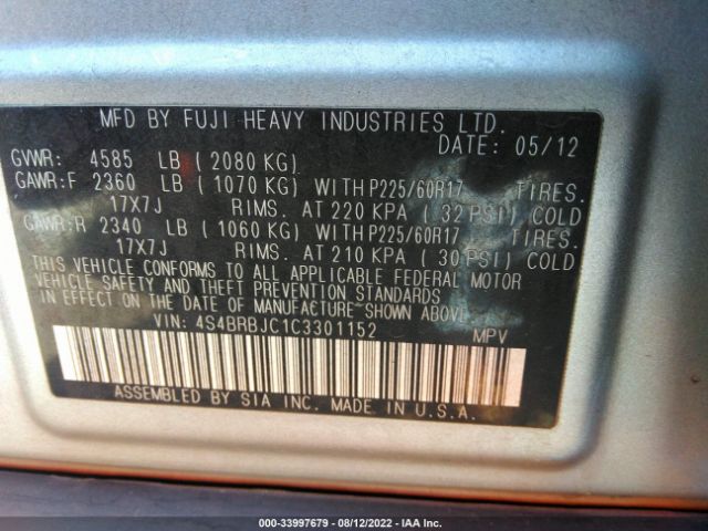 Photo 8 VIN: 4S4BRBJC1C3301152 - SUBARU OUTBACK 