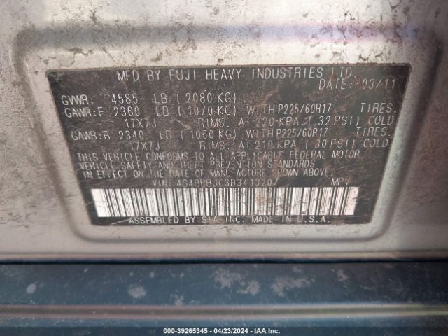 Photo 8 VIN: 4S4BRBJC3B3413207 - SUBARU OUTBACK 