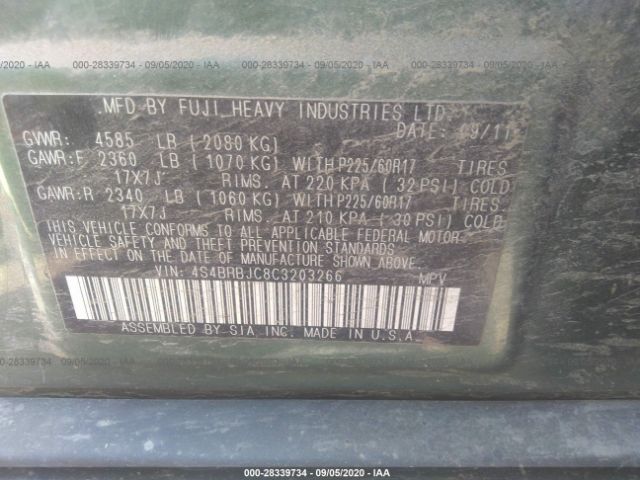 Photo 8 VIN: 4S4BRBJC8C3203266 - SUBARU OUTBACK 