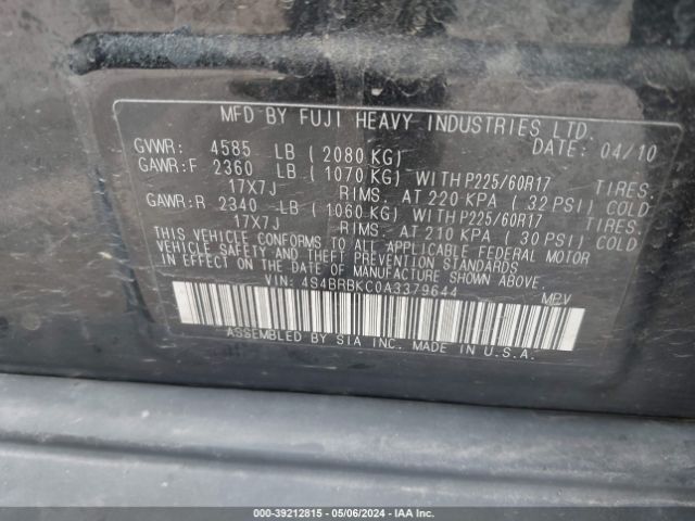 Photo 8 VIN: 4S4BRBKC0A3379644 - SUBARU OUTBACK 