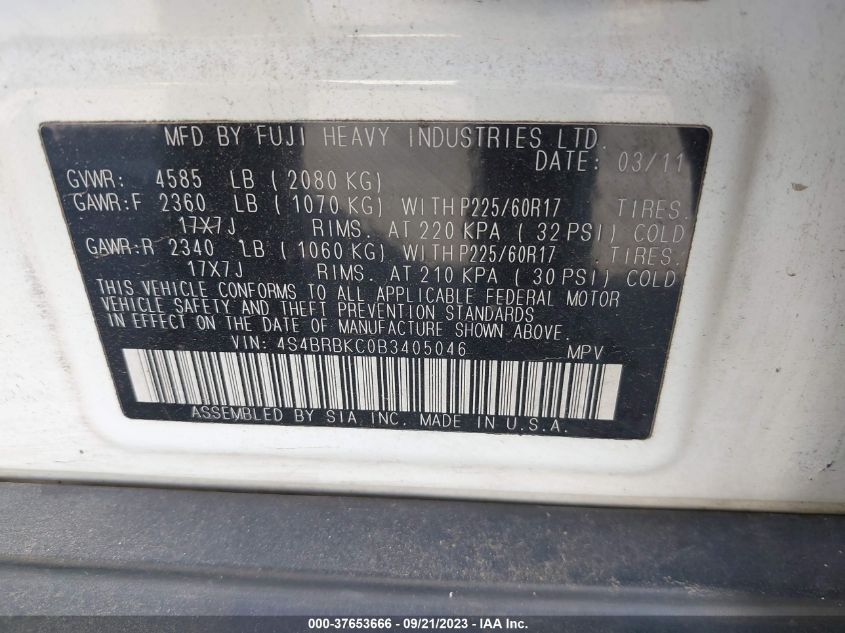 Photo 8 VIN: 4S4BRBKC0B3405046 - SUBARU OUTBACK 