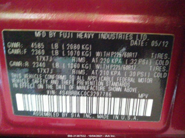 Photo 8 VIN: 4S4BRBKC0C3297786 - SUBARU OUTBACK 