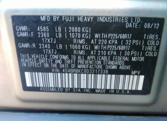 Photo 8 VIN: 4S4BRBKC0D3217338 - SUBARU OUTBACK 