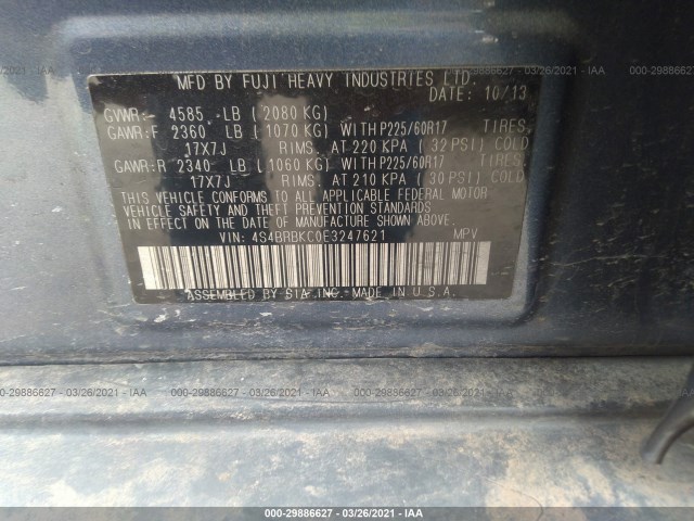 Photo 8 VIN: 4S4BRBKC0E3247621 - SUBARU OUTBACK 