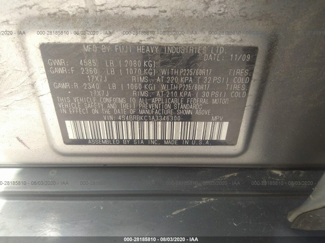 Photo 8 VIN: 4S4BRBKC1A3346300 - SUBARU OUTBACK 