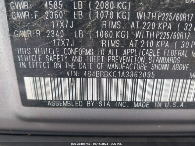 Photo 8 VIN: 4S4BRBKC1A3363095 - SUBARU OUTBACK 