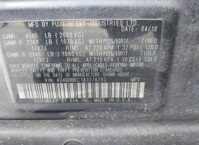 Photo 8 VIN: 4S4BRBKC1A3378793 - SUBARU OUTBACK 