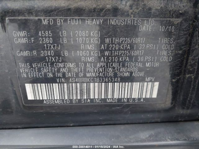 Photo 8 VIN: 4S4BRBKC1B3365348 - SUBARU OUTBACK 