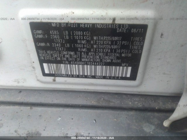 Photo 8 VIN: 4S4BRBKC1B3444227 - SUBARU OUTBACK 