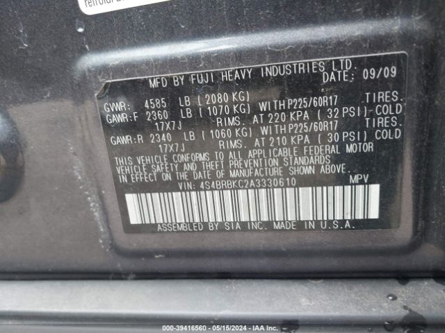 Photo 8 VIN: 4S4BRBKC2A3330610 - SUBARU OUTBACK 