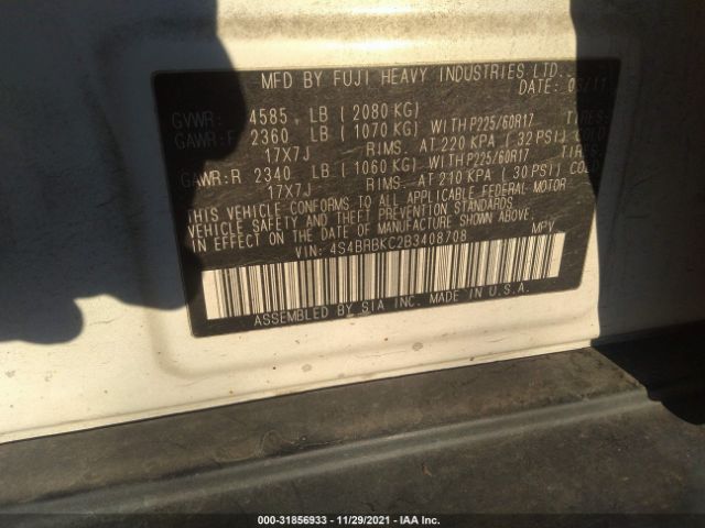 Photo 8 VIN: 4S4BRBKC2B3408708 - SUBARU OUTBACK 