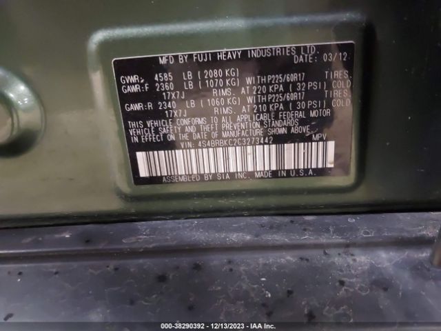 Photo 8 VIN: 4S4BRBKC2C3273442 - SUBARU OUTBACK 