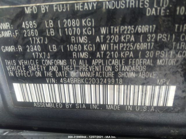 Photo 8 VIN: 4S4BRBKC2D3249918 - SUBARU OUTBACK 