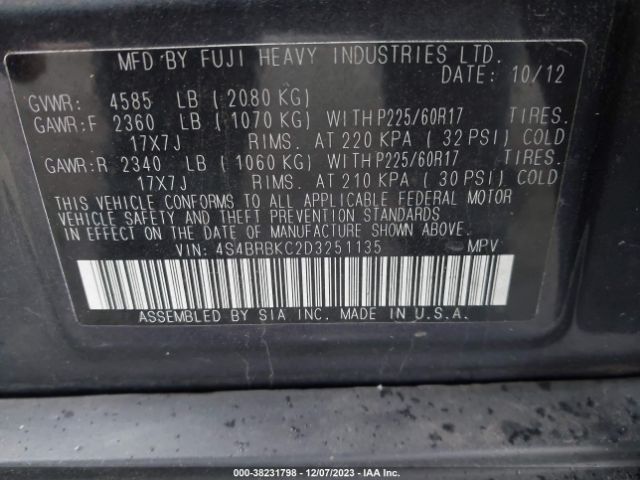 Photo 8 VIN: 4S4BRBKC2D3251135 - SUBARU OUTBACK 