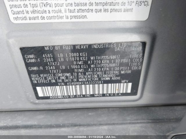 Photo 8 VIN: 4S4BRBKC3A3333581 - SUBARU OUTBACK 