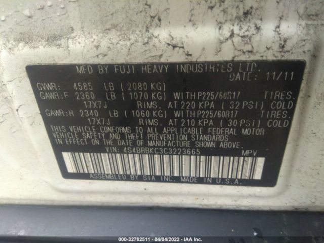 Photo 8 VIN: 4S4BRBKC3C3223665 - SUBARU OUTBACK 