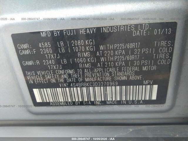 Photo 8 VIN: 4S4BRBKC3D3270969 - SUBARU OUTBACK 