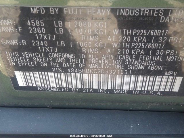 Photo 8 VIN: 4S4BRBKC3D3321631 - SUBARU OUTBACK 