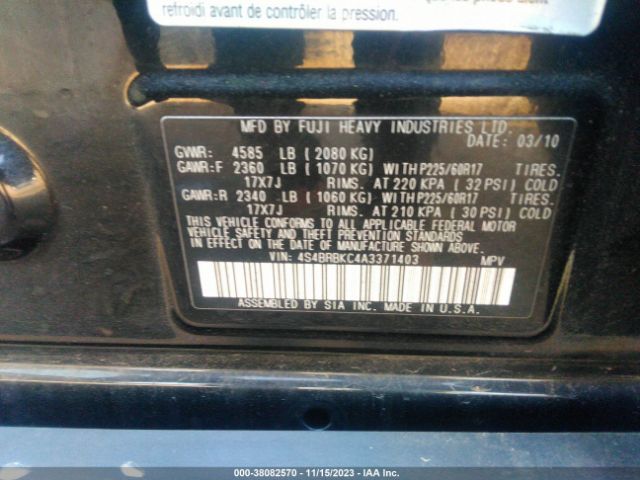 Photo 8 VIN: 4S4BRBKC4A3371403 - SUBARU OUTBACK 