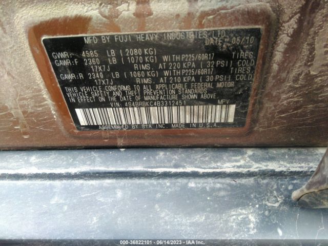 Photo 8 VIN: 4S4BRBKC4B3312451 - SUBARU OUTBACK 