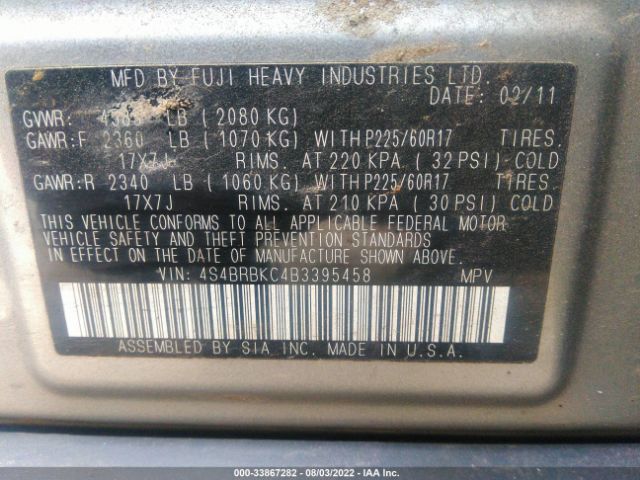 Photo 8 VIN: 4S4BRBKC4B3395458 - SUBARU OUTBACK 