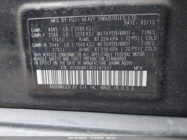 Photo 8 VIN: 4S4BRBKC4D3287537 - SUBARU OUTBACK 