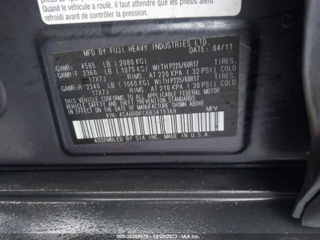 Photo 8 VIN: 4S4BRBKC6B3419369 - SUBARU OUTBACK 