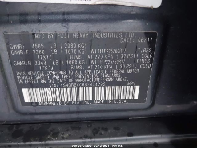 Photo 8 VIN: 4S4BRBKC6B3434292 - SUBARU OUTBACK 