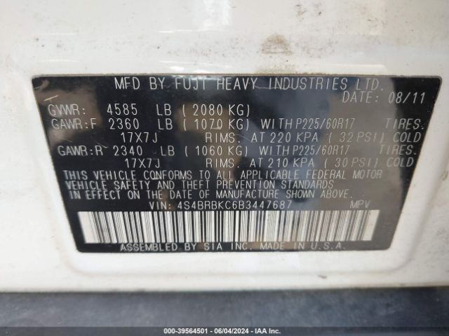 Photo 8 VIN: 4S4BRBKC6B3447687 - SUBARU OUTBACK 