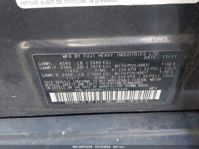 Photo 8 VIN: 4S4BRBKC6C3226446 - SUBARU OUTBACK 