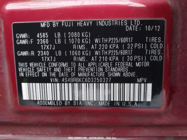 Photo 8 VIN: 4S4BRBKC6D3250327 - SUBARU OUTBACK 