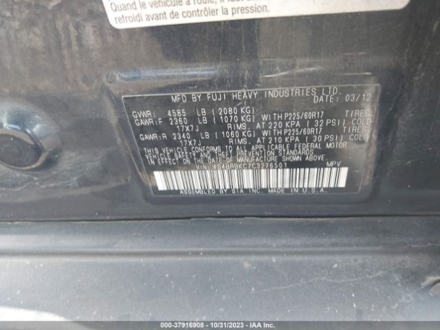 Photo 8 VIN: 4S4BRBKC7C3276501 - SUBARU OUTBACK 