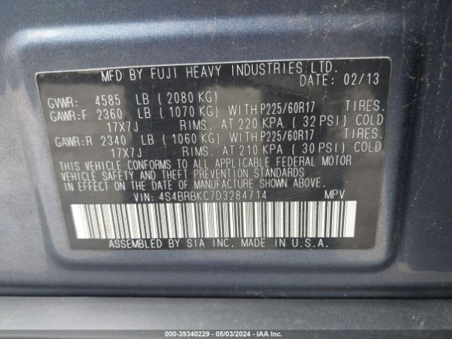 Photo 8 VIN: 4S4BRBKC7D3284714 - SUBARU OUTBACK 