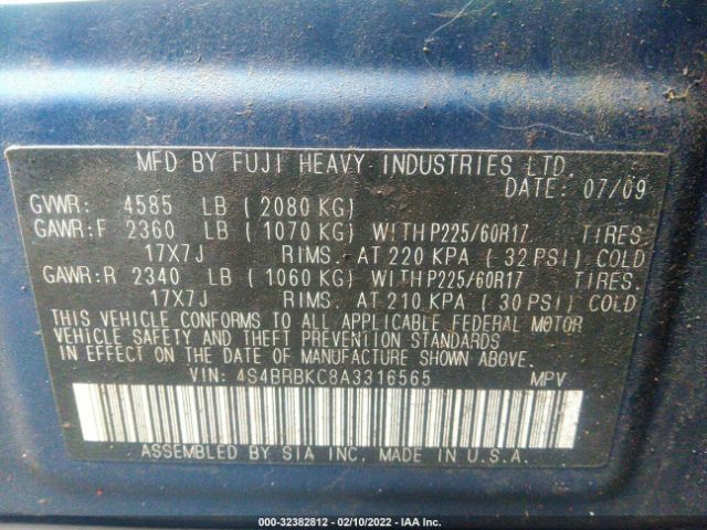 Photo 8 VIN: 4S4BRBKC8A3316565 - SUBARU OUTBACK 