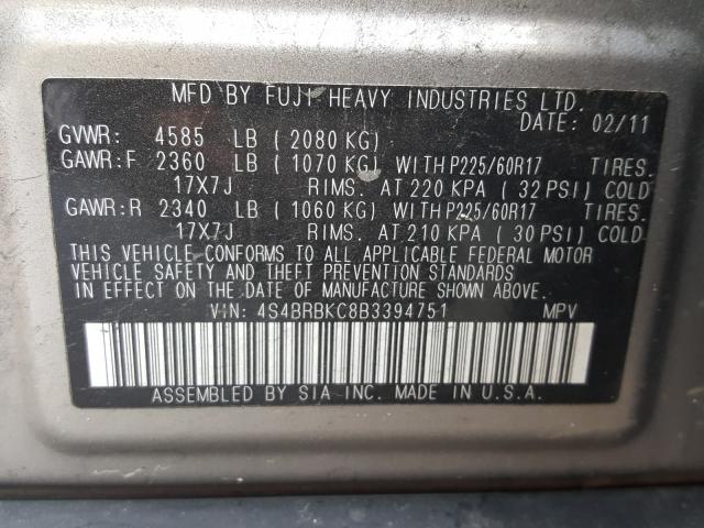 Photo 9 VIN: 4S4BRBKC8B3394751 - SUBARU OUTBACK 2. 