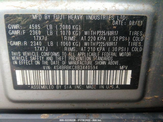 Photo 8 VIN: 4S4BRBKC8B3440594 - SUBARU OUTBACK 