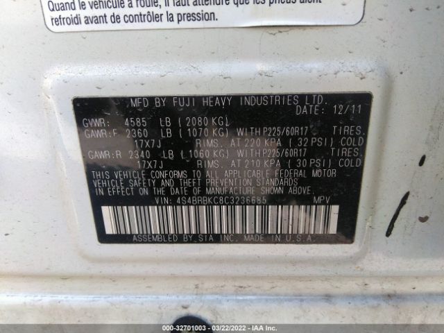 Photo 8 VIN: 4S4BRBKC8C3236685 - SUBARU OUTBACK 