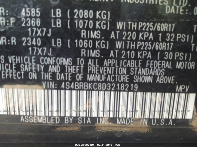 Photo 8 VIN: 4S4BRBKC8D3218219 - SUBARU OUTBACK 