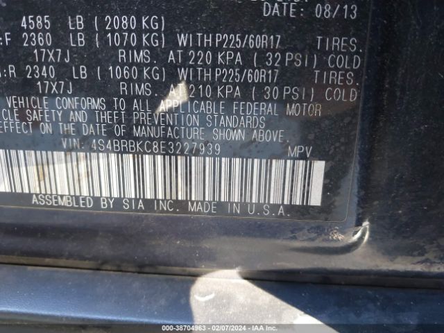 Photo 8 VIN: 4S4BRBKC8E3227939 - SUBARU OUTBACK 